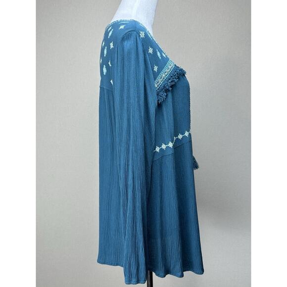 Style & Co. Women’s Top Size XL Blue Floral Embroidered Long Sleeve Boho Flowy - Picture 9 of 16